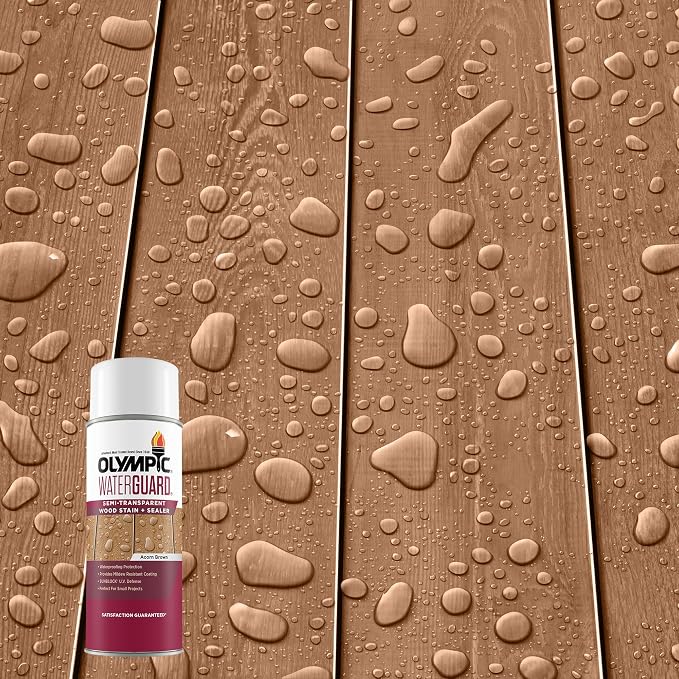 Olympic WaterGuard 11.75 oz Acorn Brown Wood Stain & Sealer | Water-Based Deck, Fence & Siding Stain, Waterproofing UV, Semi-Transparent