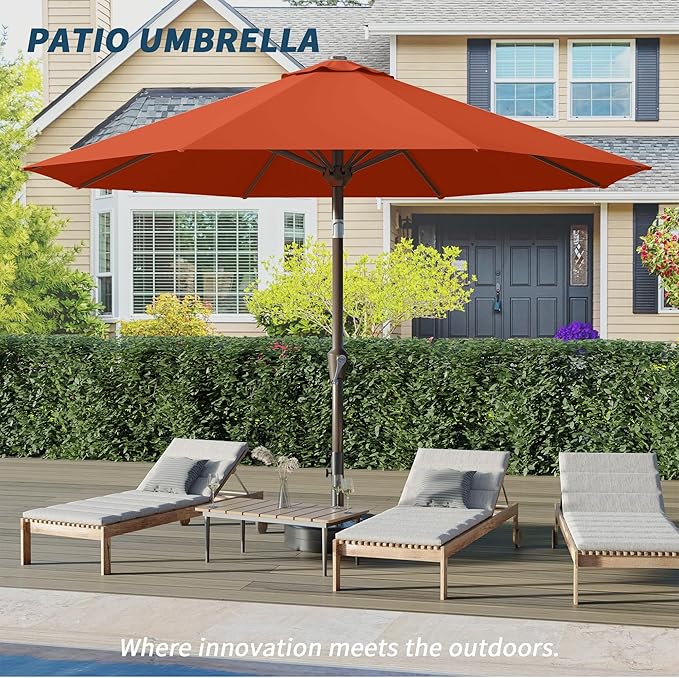 PatioKingdom 10FT Patio Umbrella with Push Button Tilt and Crank, Outdoor Market Umbrella with 8 Fiberglass Ribs, UV Protection Table Umbrella for Pool,Backyard,Garden,Deck(Orange, 10FT)