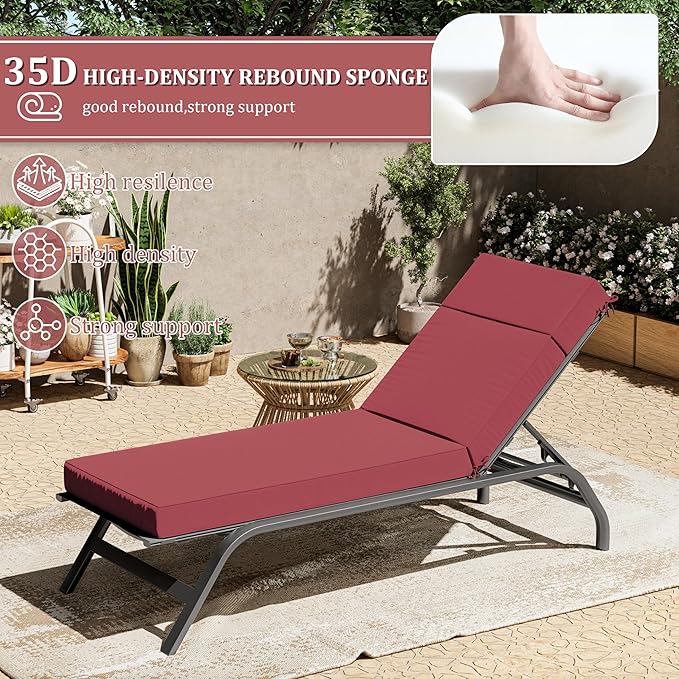 2 Pcs Chaise Lounge Cushions Outdoor, 80" L X 26" W X 4" D Lounge Chair Cushions for Outdoor Furniture, High-Density Foam Patio Chaise Cushion-Waterproof Fade-Resistant ThickPatio lounge chair cushion