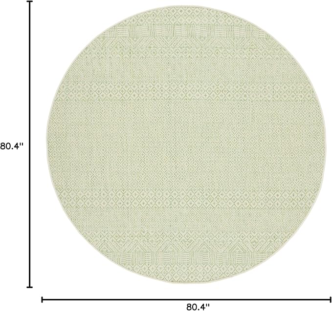 SAFAVIEH Washable Rug Outdoor Courtyard Collection - 6'7" Round, Beige & Green, Non-Shedding & Easy Cleaning, Ideal for Patio, Backyard, Mudroom (CY6235-21812)
