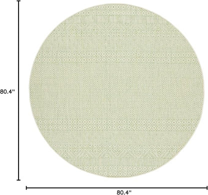 SAFAVIEH Washable Rug Outdoor Courtyard Collection - 6'7" Round, Beige & Green, Non-Shedding & Easy Cleaning, Ideal for Patio, Backyard, Mudroom (CY6235-21812)