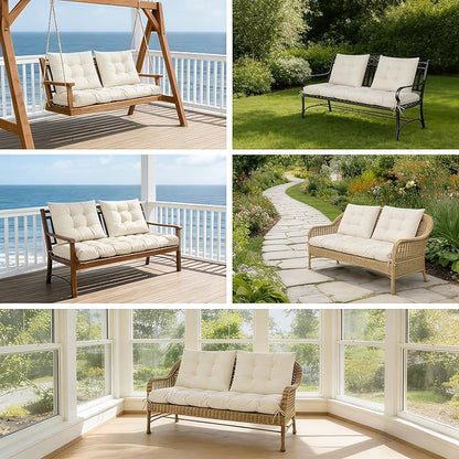 3 Pcs Wicker Chair Cushions Patio Loveseat Chaise Cushion Set - 1200D 47x19*4 Inch Waterproof Wicker Bench Cushions with 2 19x19x4 Inch Chair Cushions for Garden Porch Wicker Patio Furniture(White)