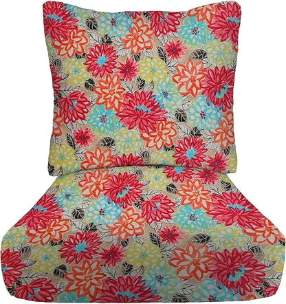 RSH DECOR Deep Seating Cushion with Pillow Back | 23” x 25” Seat | Water and Fade-Resistant Spun Fabric | Outdoor Chair Cushion Set for Patio Furniture | Artistic Floral