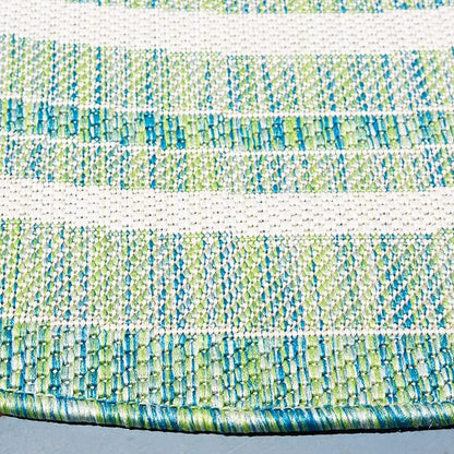 SAFAVIEH Washable Rug Outdoor Courtyard Collection - 5'3" Round, Ivory & Green, Non-Shedding & Easy Cleaning, Ideal for Patio, Backyard, Mudroom (CY8475-55712)