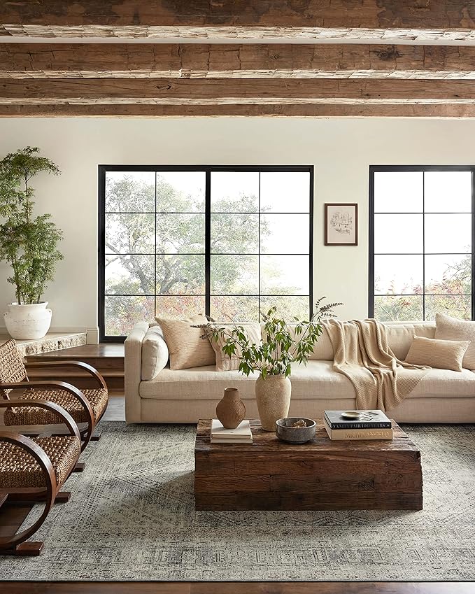 Loloi Magnolia Home by Joanna Gaines Sinclair Collection SIN-04 Natural/Sage 2'-3" x 11'-6", .25" Pile Height, Machine Washable, Runner Rug