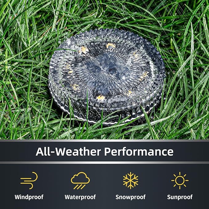 Glass Solar Pathway Lights with Wave Style, Modular-Design Waterproof In-Ground Light for Patio Pathway Lawn Yard Deck Walkway, Decorative Disk Lighting for Garden Bed, Warm White (4 Pack)