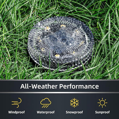 Glass Solar Pathway Lights with Wave Style, Modular-Design Waterproof In-Ground Light for Patio Pathway Lawn Yard Deck Walkway, Decorative Disk Lighting for Garden Bed, Warm White (2 Pack)