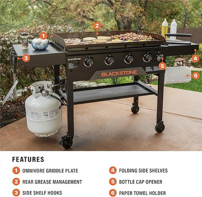 Blackstone 2210 Original 36” Omnivore Griddle with Two Side Shelves, Powder Coated Steel, Black