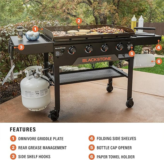 Blackstone 2210 Original 36” Omnivore Griddle with Two Side Shelves, Powder Coated Steel, Black