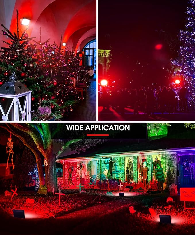 L LOHAS LED Red Christmas Flood Light Outdoor, 𝑫𝒖𝒔𝒌 𝒕𝒐 𝑫𝒂𝒘𝒏 50W Plug in Flood Light, IP66 Waterproof Christmas Decorations, 2300lm Christmas Lights for Yard, Garage, Party, UL Listed, 2 Pack
