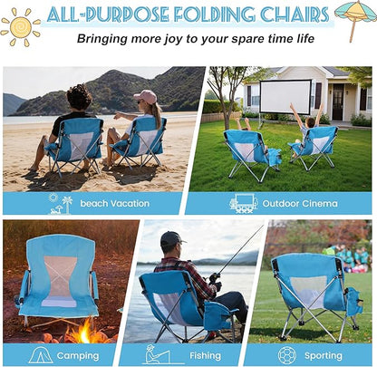 HaSteeL Low Beach Chairs for Adults, Lightweight Camping Folding Chair with Carrying Bag, Portable for Outdoors Lawn Backyard Patio RV Trip Fishing Sport Tailgating, Support 300LBS, Blue, 2 Pack