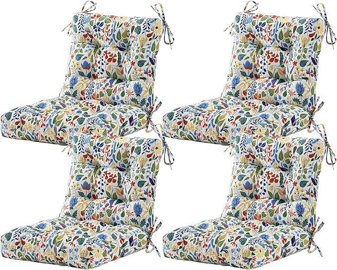 ARTPLAN Seat/Back Outdoor Chair Cushion,Set of 4 Patio Chair Cushion with Tie,Tufted Replacement for Patio Furniture,40x20x4 Inches,4 Count,Floral