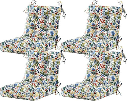 ARTPLAN Seat/Back Outdoor Chair Cushion,Set of 4 Patio Chair Cushion with Tie,Tufted Replacement for Patio Furniture,40x20x4 Inches,4 Count,Floral