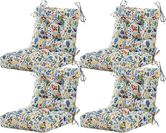 ARTPLAN Seat/Back Outdoor Chair Cushion,Set of 4 Patio Chair Cushion with Tie,Tufted Replacement for Patio Furniture,40x20x4 Inches,4 Count,Floral
