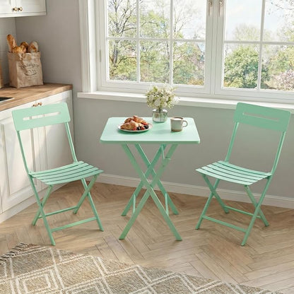 GarveeLife 3 Piece Outdoor Bistro Set, All Metal Patio Table and Chairs Set, Round Tube Iron Bistro Furniture Set for Balcony Porch Garden Cafe, Weather Resistant