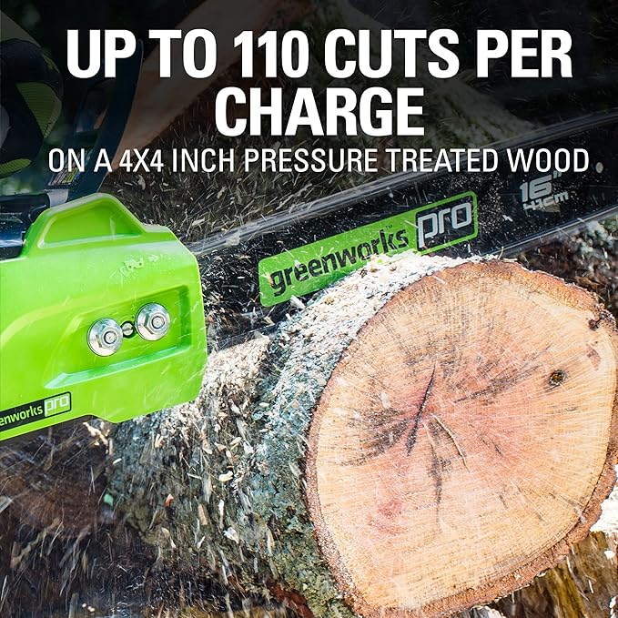 Greenworks 80V 16" Brushless Cordless Chainsaw (Great For Tree Felling, Limbing, Pruning, and Firewood / 75+ Compatible Tools), 2.0Ah Battery and Charger Included