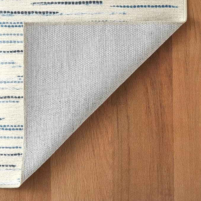Dash & Albert Elwood Blue Machine Washable Rug, 6 X 9 Feet, Blue Stripe Pattern - Premium Luxury Hotel Quality Soft Breathable Hypoallergenic Machine Washable Easy Care All Season Comfortable