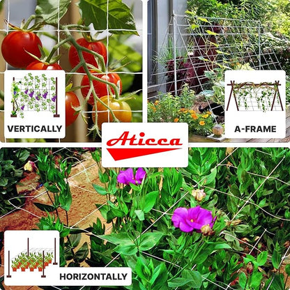ATICCA Trellis Netting 5 x 225 ft Heavy Duty Polyester Plant Support Netting White - 6 Inch Garden Rope Trellis on Roll - Mesh Twine for Growing Vine Climbing Plants, Flowers, Peas, and Tomatoes.