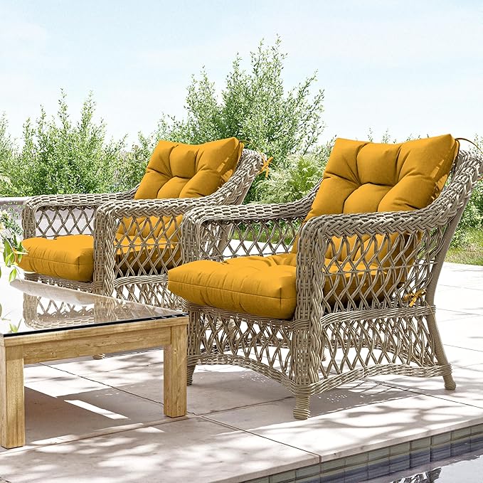 Patio Seat&Back Chair Cushions for Outdoor Furniture，Comfortable Cushions for Rocking/Dining/Lawn Chair-Set of 2
