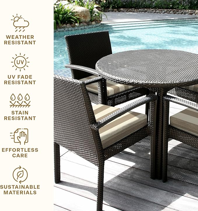 Honeycomb Outdoor Set of 2 Seat Pads, 20 x 20, Cabana Stripe Tan Dining Chair Cushions for Patio Furniture