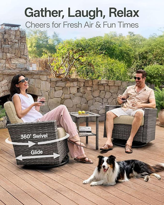 Luxury 10-Piece Patio Furniture Set with 6-Inch Thick Cushions, Outdoor Couch and Swivel Rocker Chairs, Wicker Conversation Set for Porch, Deck, Yard, Pool in Beige