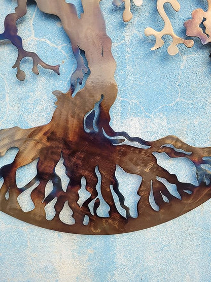 Tree Of Life Metal Art Wall Decor, 23.5 inches, Heat Colored