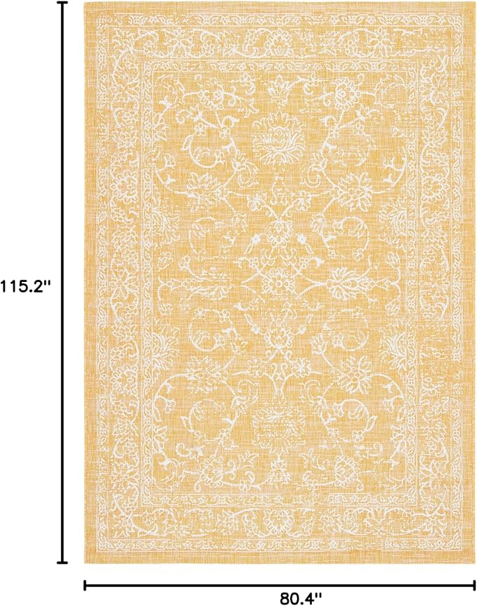 SAFAVIEH Courtyard Collection 6'7" x 9'6" Gold/Ivory CY8680 Indoor/ Outside Waterproof Easy cleansingPatio Backyard Mudroom Area Mat