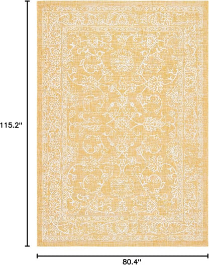 SAFAVIEH Courtyard Collection 6'7" x 9'6" Gold/Ivory CY8680 Indoor/ Outside Waterproof Easy cleansingPatio Backyard Mudroom Area Mat