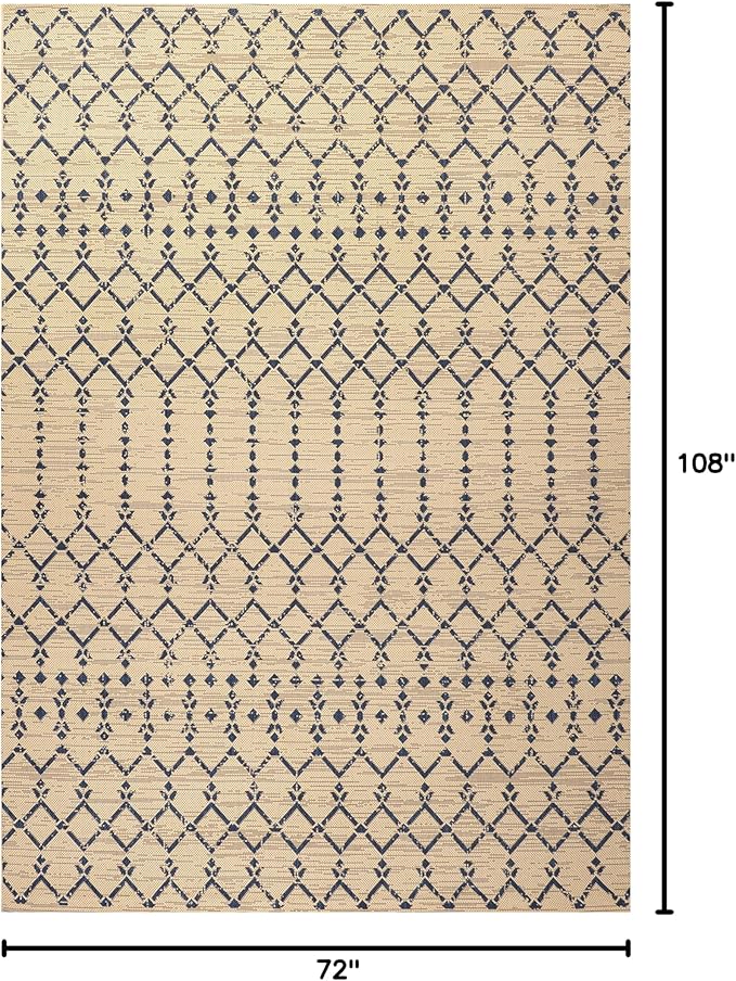 JONATHAN Y Moroccan Geometric Indoor Outdoor Area Rug 6X9 Beige/Navy, Ourika Textured Weave for Backyard, Patio, Porch, Easy-Cleaning, High Traffic, Pet-Friendly, Non-Shedding (SMB108H-6)