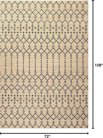 JONATHAN Y Moroccan Geometric Indoor Outdoor Area Rug 6X9 Beige/Navy, Ourika Textured Weave for Backyard, Patio, Porch, Easy-Cleaning, High Traffic, Pet-Friendly, Non-Shedding (SMB108H-6)