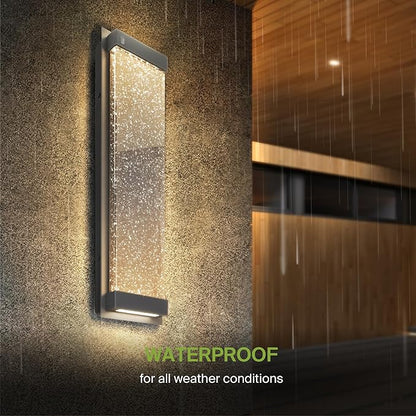ASD LED 24" Bubble Glass Wall Light Fixture, Outdoor & Indoor Seeded Sconce | 3CCT, Waterproof, Dimmable, Up-Down Glow, ETL Listed | 22W 530LM 3000-5000K 100-277V | Exterior Porch Lighting | Black