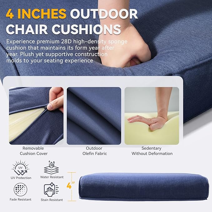 Patio Cushions for Outdoor Furniture - 22" x 25" x 4" UV Resistant Thick Foam Cushions Water Resistant Replacement Cushion for Outdoor Patio Furniture Chair/Sofa/Couch | Blue | 5-Pack |