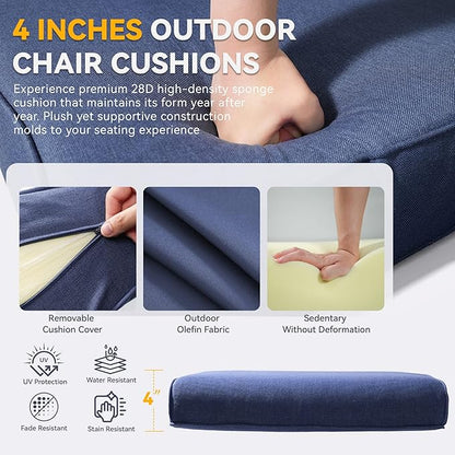 Patio Cushions for Outdoor Furniture - 22" x 25" x 4" UV Resistant Thick Foam Cushions Water Resistant Replacement Cushion for Outdoor Patio Furniture Chair/Sofa/Couch | Blue | 5-Pack |