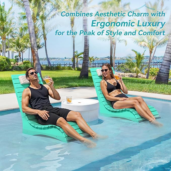 LUE BONA HDPS Pool Chair, Fade-Resistant Use in Pools Up to 10-Inches Deep Pools Lounge Chair for Sun Shelf, Chaise Lounger with Headrest for Outside Pool Deck