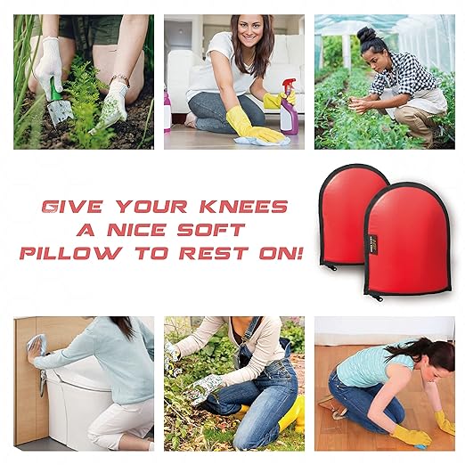 Replaceable Inner Cushion Knee Pads for Work, Super Soft Leather Knee Pads for Gardening, Cleaning, Construction, Flooring and Garage –Shorts Available, RED