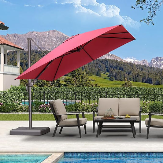 PURPLE LEAF 10 Feet Patio Cantilever Umbrella Square Outdoor Umbrella with 360° Rotation and Aluminum Offset Hanging for Garden Backyard Pool, Terra