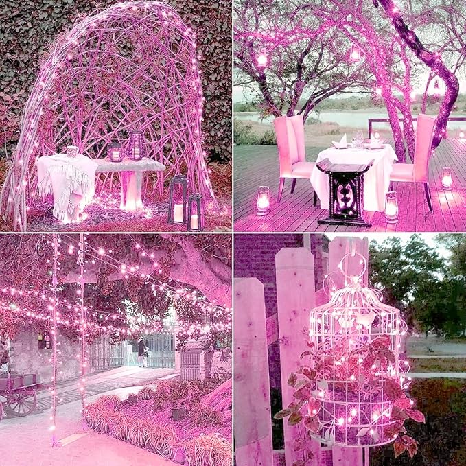 JMEXSUSS 2 Pack Valentine Solar Lights Outdoor, 33ft 100 LED Pink Solar String Lights Outdoor Waterproof, 8 Modes Pink Fairy Light for Outside Garden Patio Party Decorations
