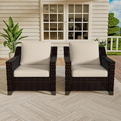 VistaVibe 2 Pieces Outdoor Armchairs, Patio Conversation Furniture Set, Washable Cushions, Luxurious Hand-Woven PE Rattan, Garden, Bistro, Deck, Backyard (Brown/Beige)