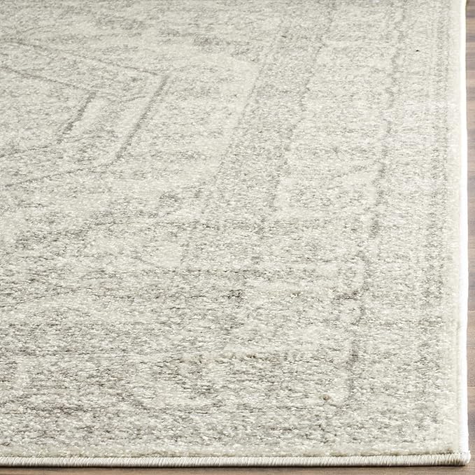 SAFAVIEH Adirondack Collection Area Rug - 6' Square, Ivory & Silver, Oriental Medallion Design, Non-Shedding & Easy Care, Ideal for High Traffic Areas in Living Room, Bedroom (ADR108B)