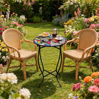 Round Side Table, 21 Inch Tall Side Table for Flower Pots Vase Home Decor, Weather Resistant Metal Patio Table Plant Stand for Indoor Outdoor Use, Easy Assemble