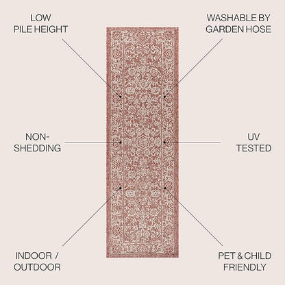 JONATHAN Y Weave Floral Indoor Outdoor Runner Rug 2X8 Red/Taupe, Tela Bohemian Textured for Backyard, Patio, Porch, Easy-Cleaning, High Traffic, Pet-Friendly, Non-Shedding (SMB100A-28)