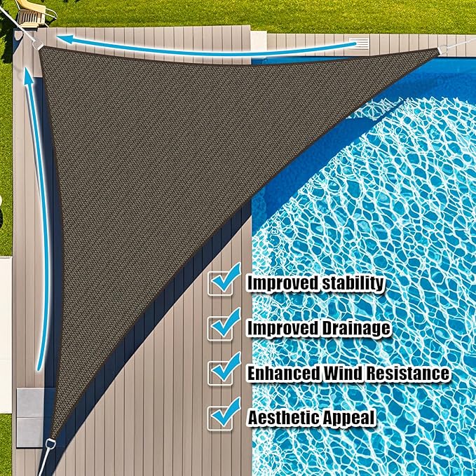 Amagenix Sun Shade Sail 9'X9'X9' Curved Edge Outdoor Shade Canopy Mocha Breathable 95% UV Block Shade Cloth for Patio Garden Backyard (We Make Custom Size)