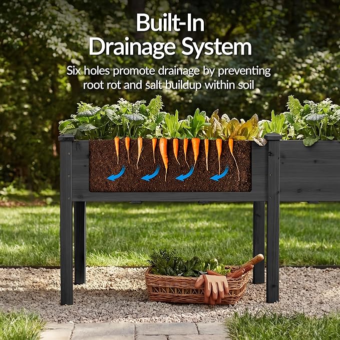 Best Choice Products 72x24x30in Raised Garden Bed, Elevated Wood Planter Box Stand for Backyard, Patio, Balcony w/Divider Panel, 6 Legs, 300lb Capacity - Black