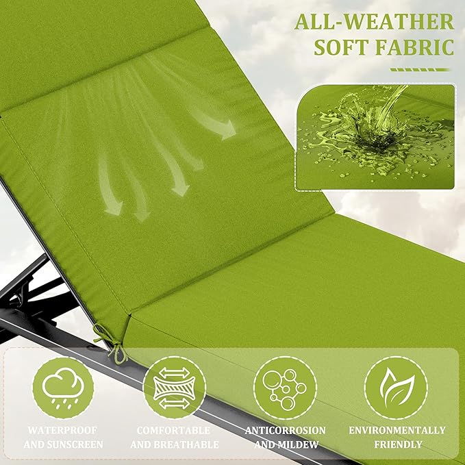 2 Pcs Chaise Lounge Cushions Outdoor, 72" L X 21" W X 4" D Lounge Chair Cushions for Outdoor Furniture, High-Density Foam Patio Chaise Cushion-Waterproof Fade-Resistant ThickPatio lounge chair cushion