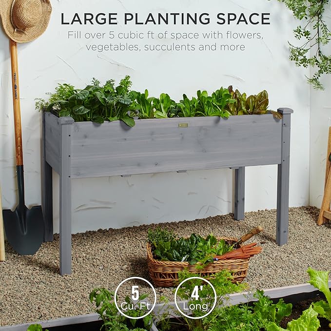 Best Choice Products 48 x 24 x 30 Inches Raised Garden Bed, Elevated Wood Planter Box Stand for Backyard, Patio, Balcony with Bed Liner, 200 Pound Capacity - Gray