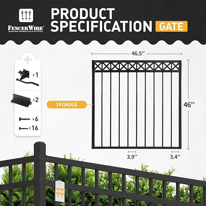 Fencer Wire Heavy Duty Flat Top X-Pattern Decorative Fence Gate, 4FT Height x 4FT Width Outdoor Fence Gate, Outdoor Anti-Rust Metal Steel Gate for Fencing Barrier, Garden Gate with Gate Lock