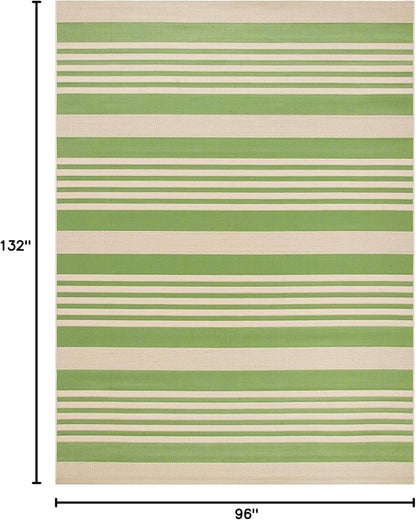 SAFAVIEH Courtyard Collection 8' x 11' Green/Beige CY6062 Stripe Indoor/ Outdoor Waterproof Easy-Cleaning Patio Backyard Mudroom Area-Rug