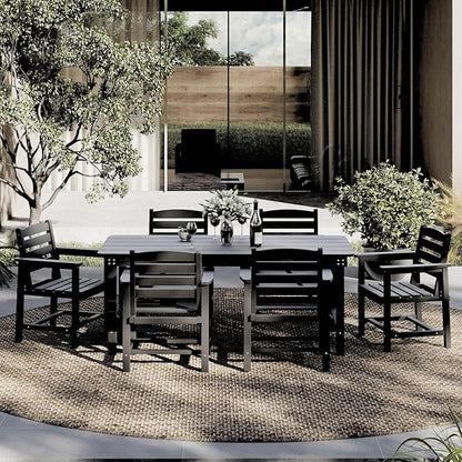 7-Piece Black HDPE Patio Table and Chairs Set, Weather Resistant Outdoor HDPE Dining Table Sets with Umbrella Hole for Lawn, Garden, Deck, Poolside, Balcony