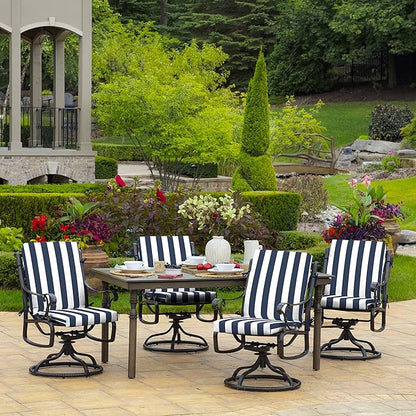 Arden 4-Pack Outdoor Patio Dining Chair Cushion, 20x44, Rain-Proof Seat Pad, Fade-Resistant Outdoor Cushion Sapphire Blue Cabana Stripe