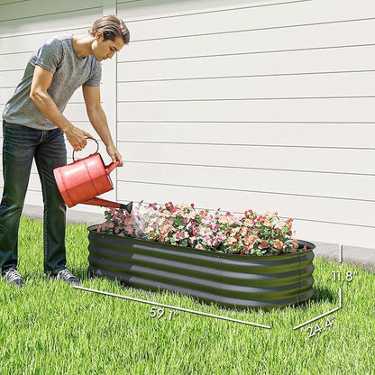 Outsunny 5' x 2' x 1' Galvanized Raised Garden Bed Kit, Outdoor Metal Elevated Planter Box with Safety Edge, Easy DIY Stock Tank for Growing Vegetables, Flowers & Herbs, Dark Gray